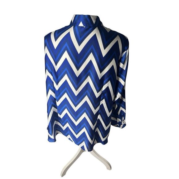 LAUREN RALPH LAUREN Long Sleeve CHEVRON Stripe Blouse, Multi Cobalt NWT $109 2X - Picture 3 of 4